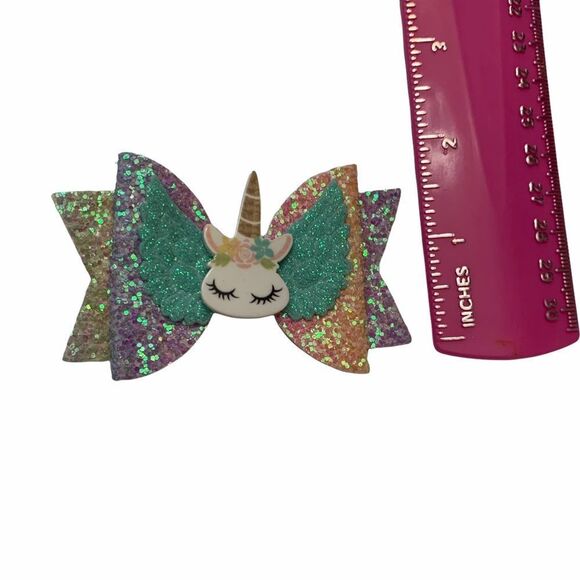 Set of 2 Adorable Iridescent Unicorn Hairbows - Picture 4 of 4